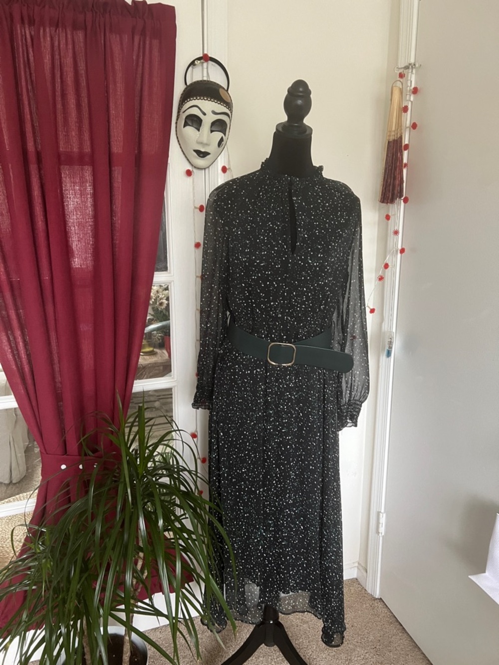 Zara Black Long Sleeve Midi Dress with White Speckle